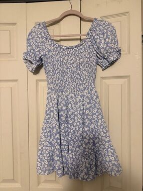 Altar'd State Blue and White Floral Smocked Midi Dress